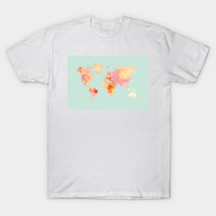 World Map Watercolor, Blush and Mint Palette T-Shirt